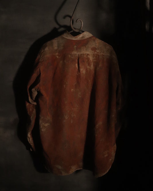 錆染 KHADIxLINEN REGULAR COLLER SHIRT, 錆/GRAY