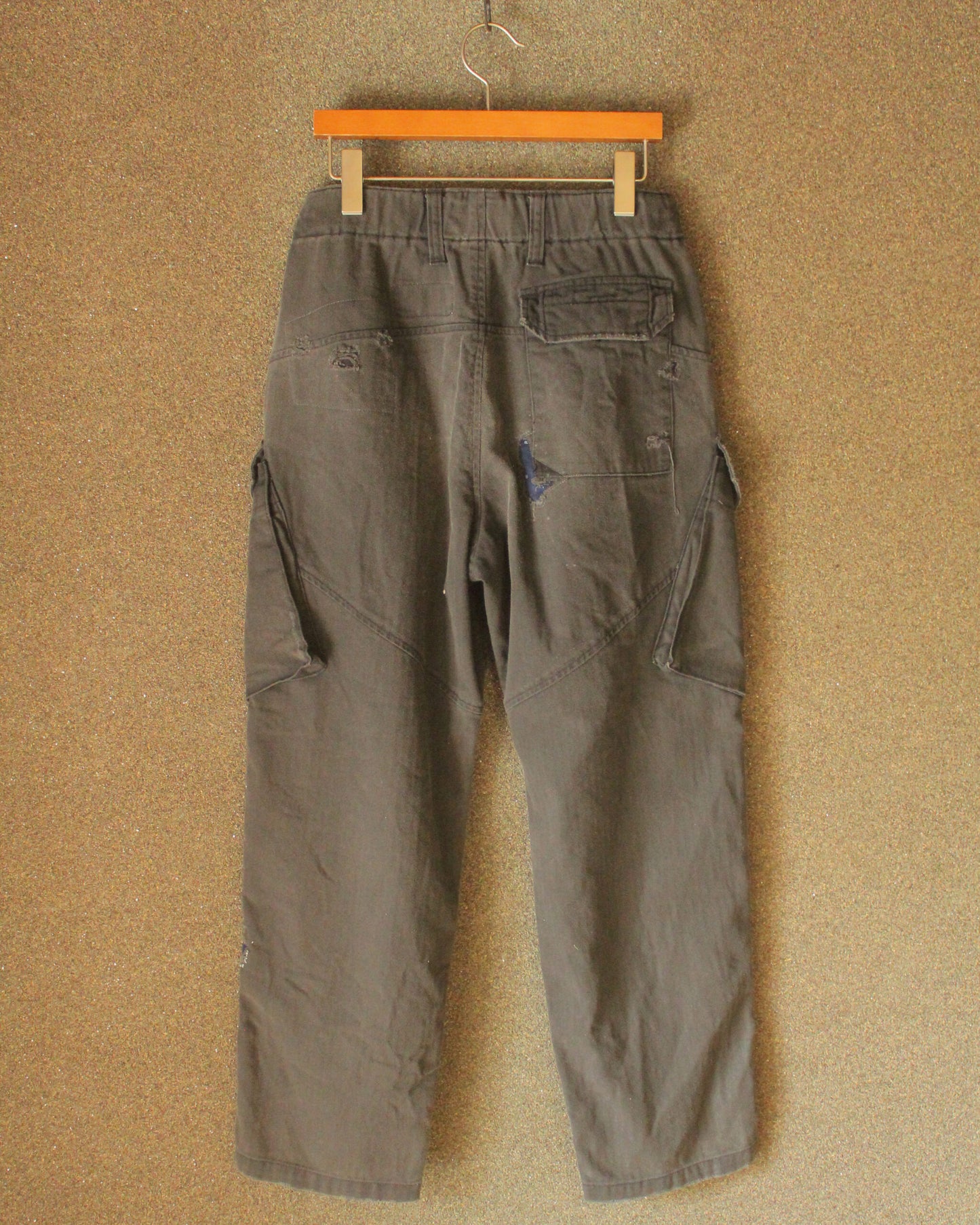 REMAKED HERRINGBONE COMBAT CARGO TROUSERS, BLACK
