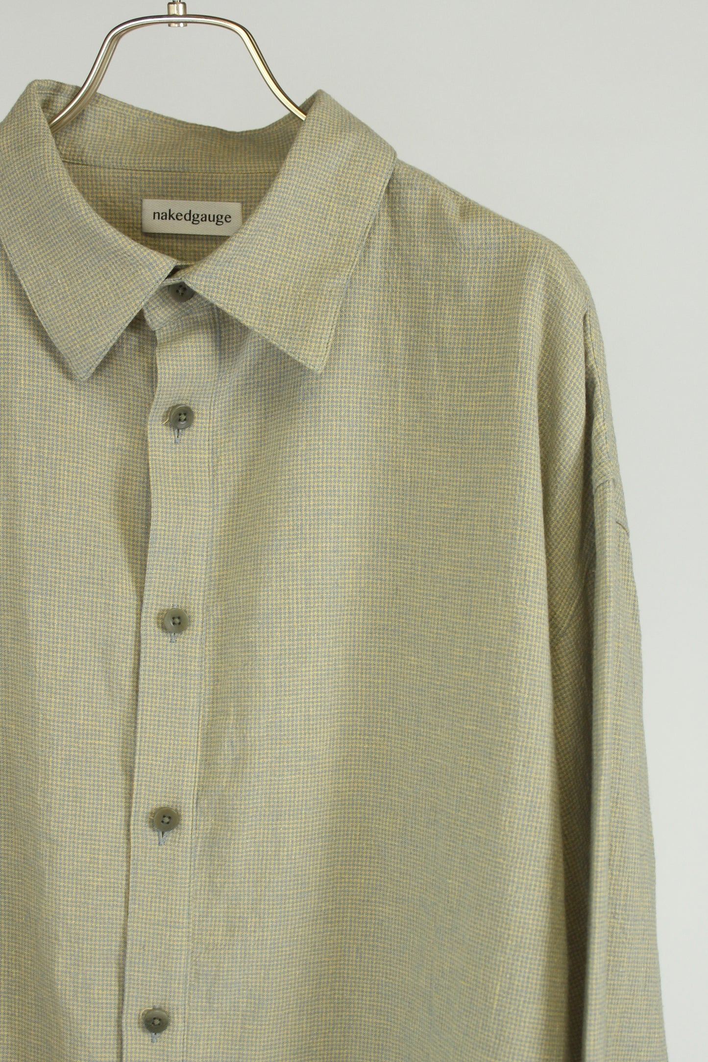 錆染 LINEN COTTON RANDAM COLOR HOUNDSTOOTH SHIRT LS, 錆/YLW x B.GRAY