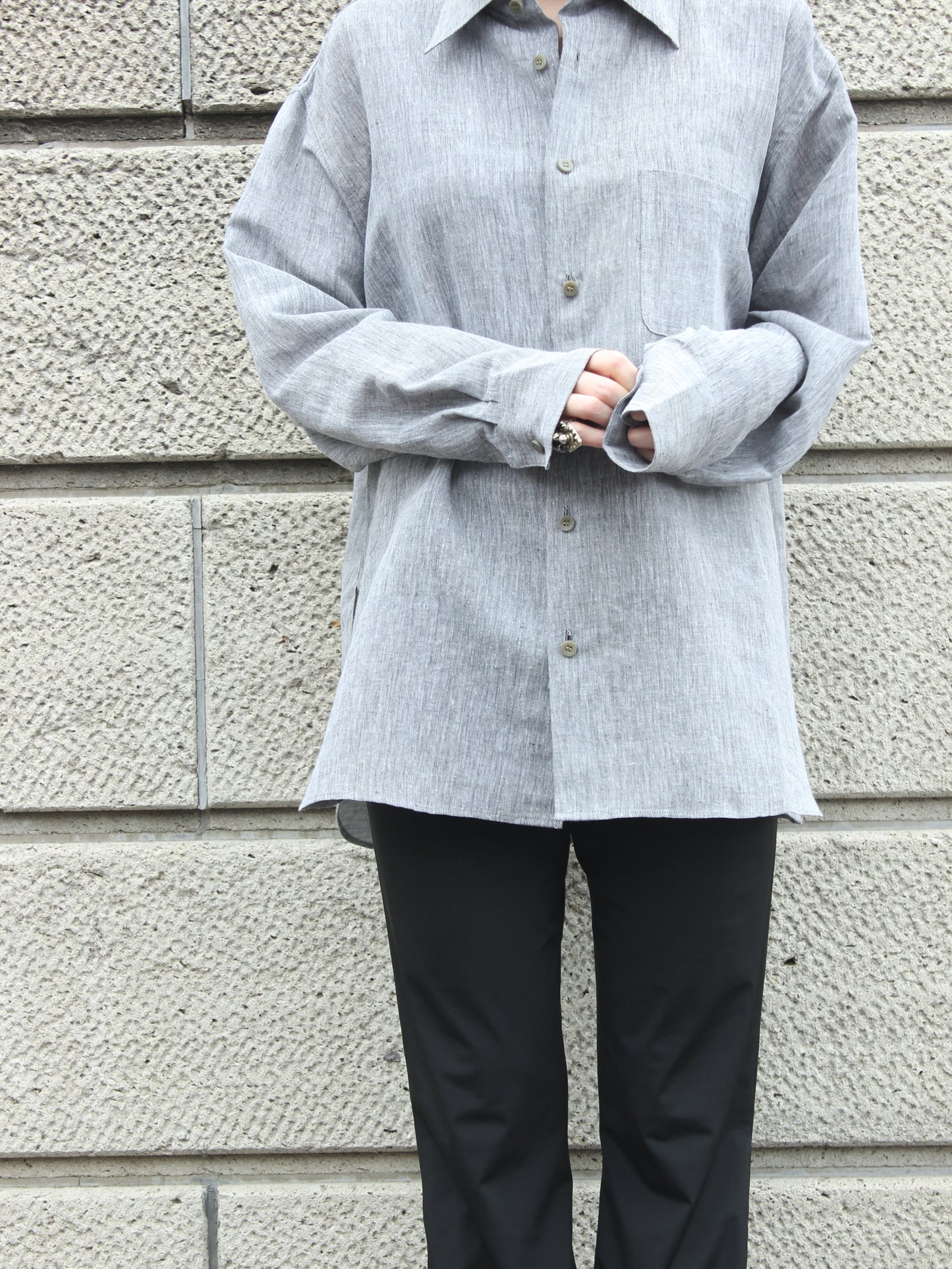 【nakedgauge】KHADIxLINEN REGULAR COLLER SHIRT, GRAY