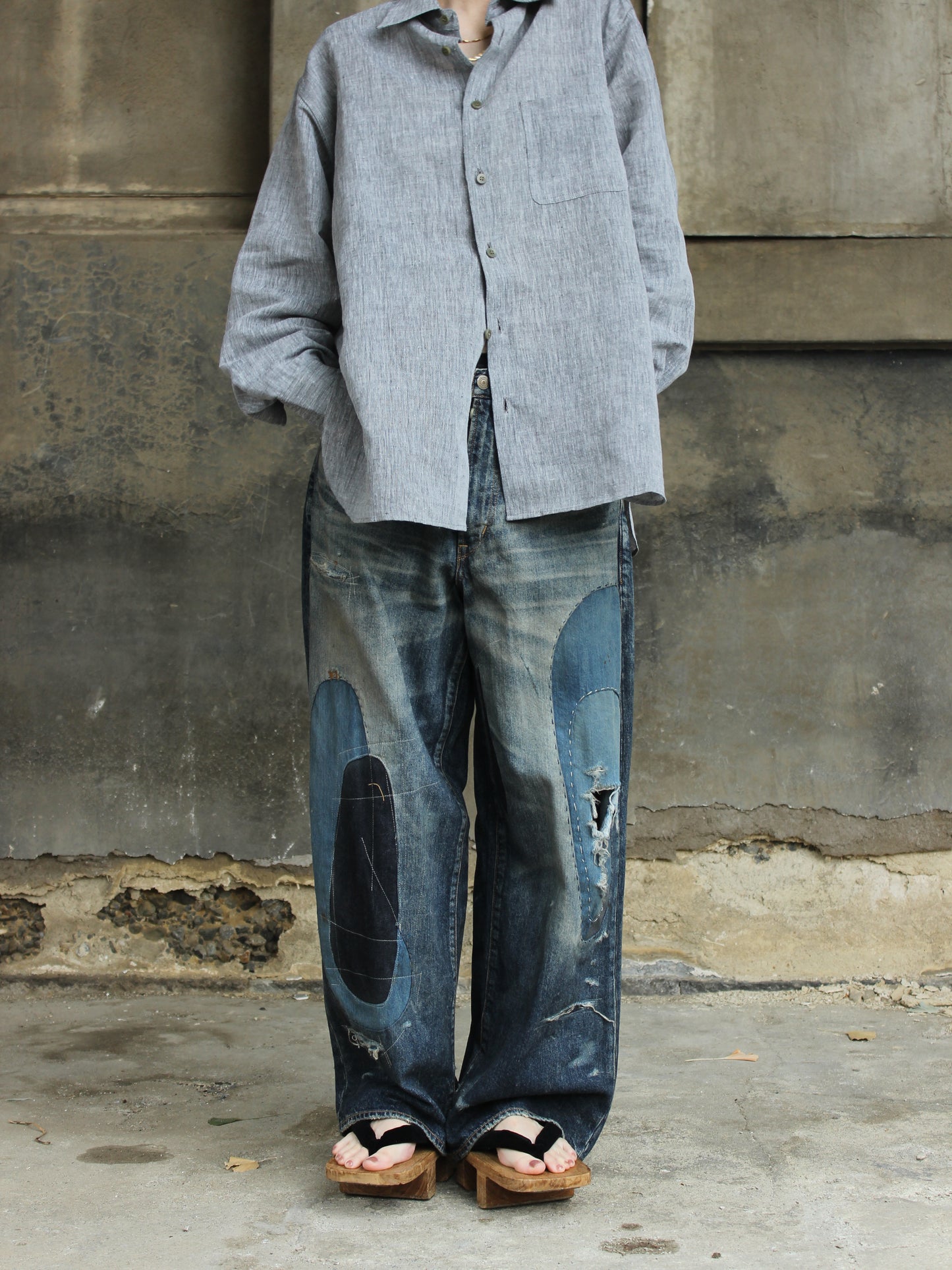 【nakedgauge】KHADIxLINEN REGULAR COLLER SHIRT, GRAY