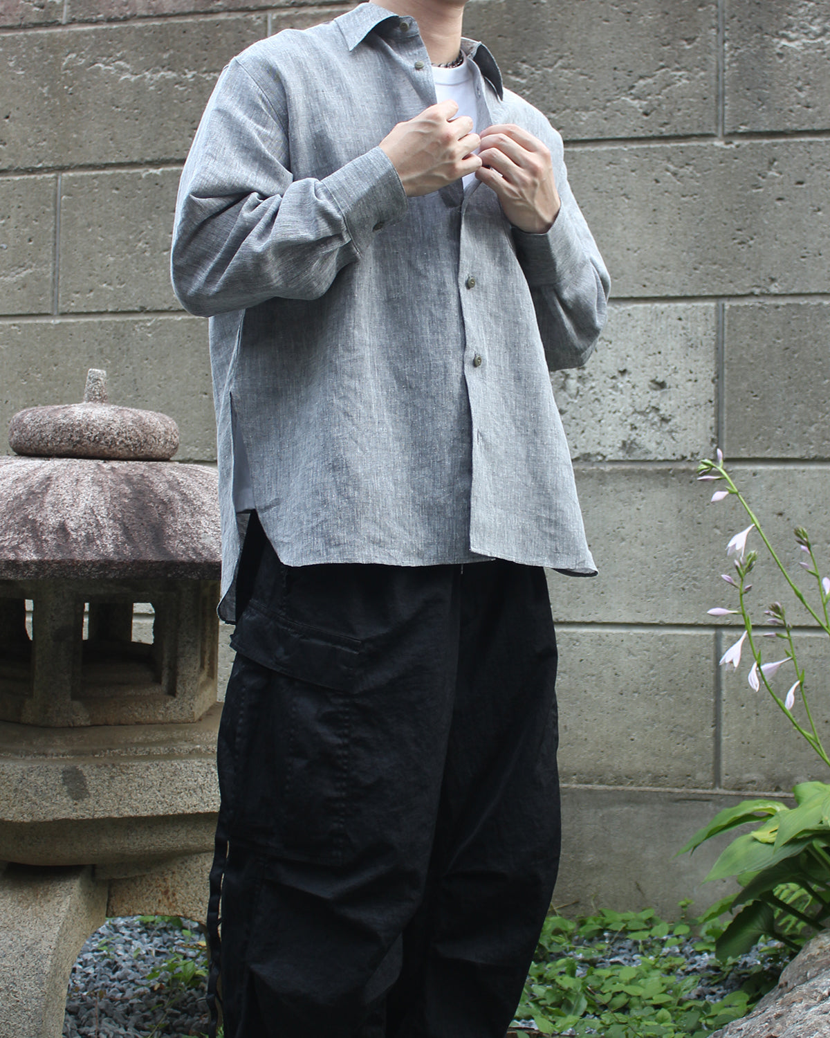 【nakedgauge】KHADIxLINEN REGULAR COLLER SHIRT, GRAY