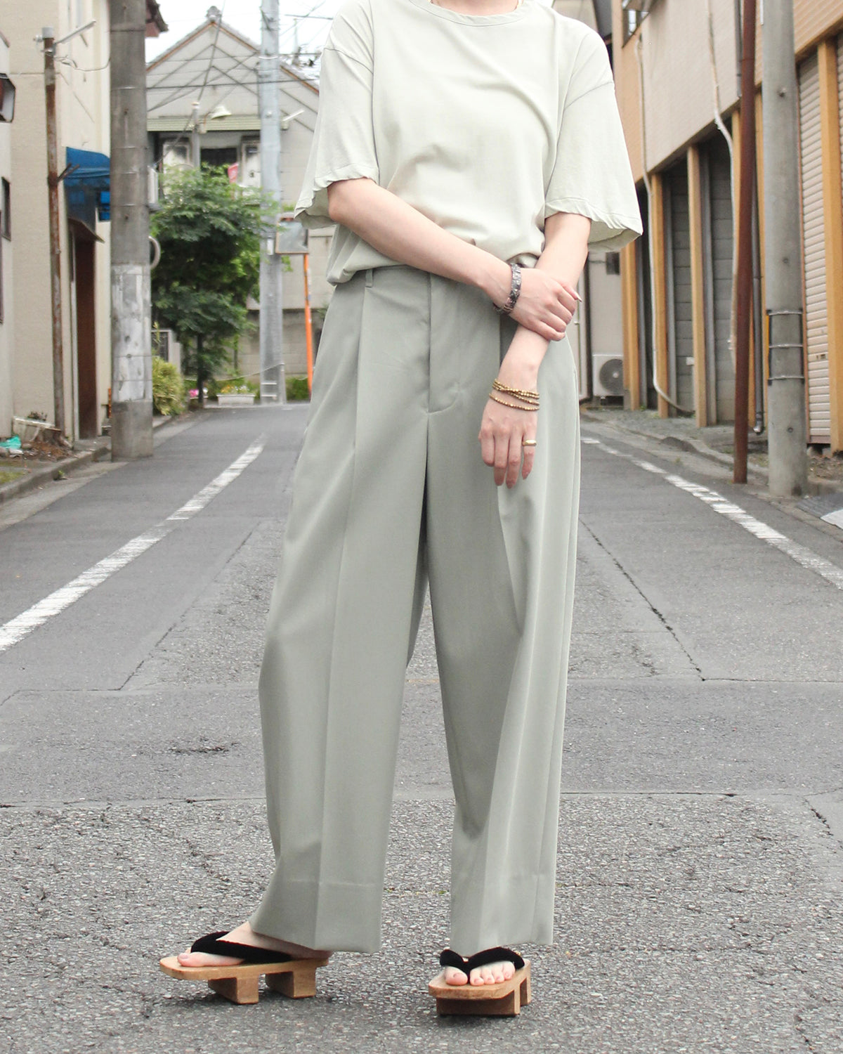 COTTON TROUSERS, SEAGRASS