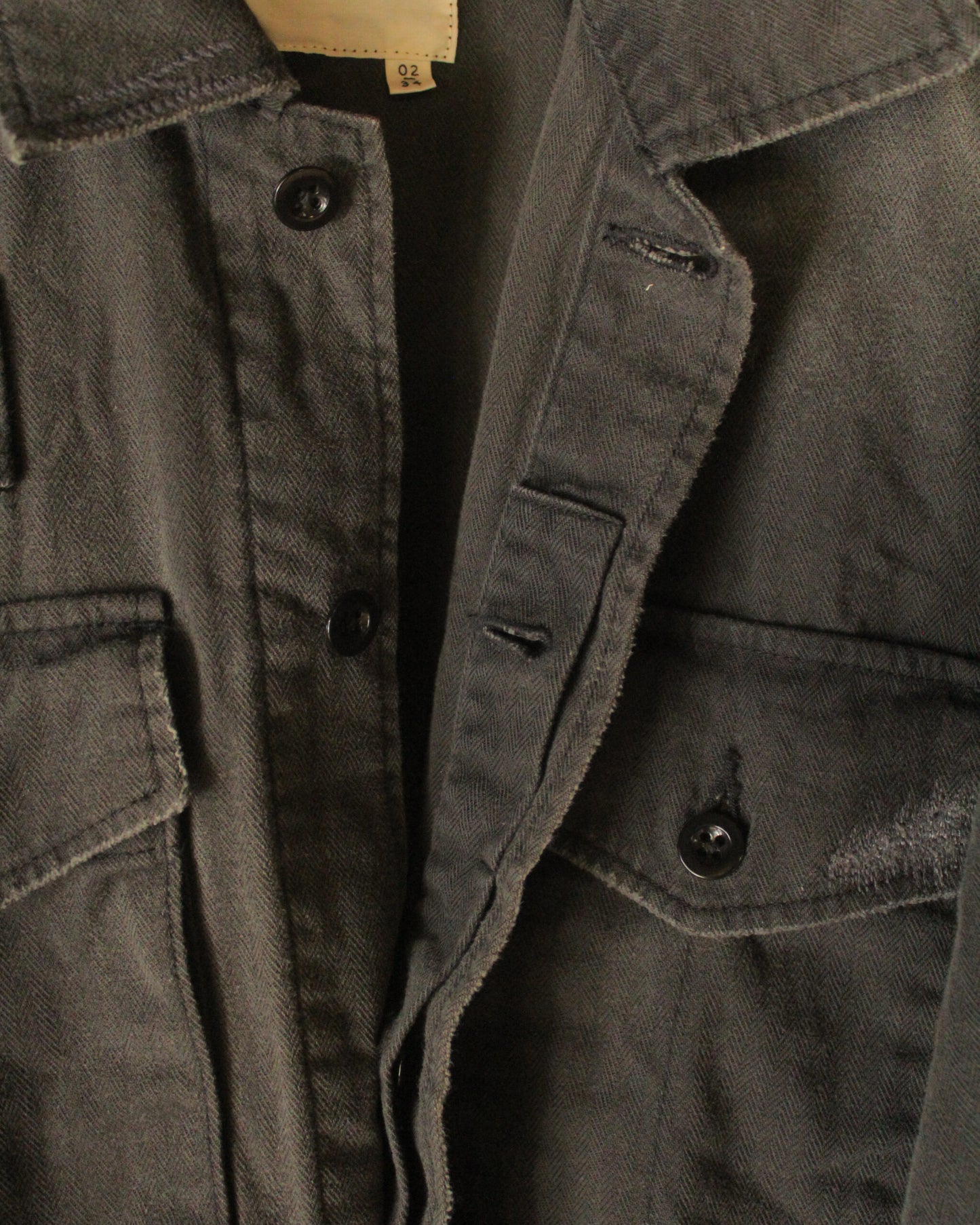 REMAKED HERRINGBONE MILITARY SHIRTS JACKET, BLACK