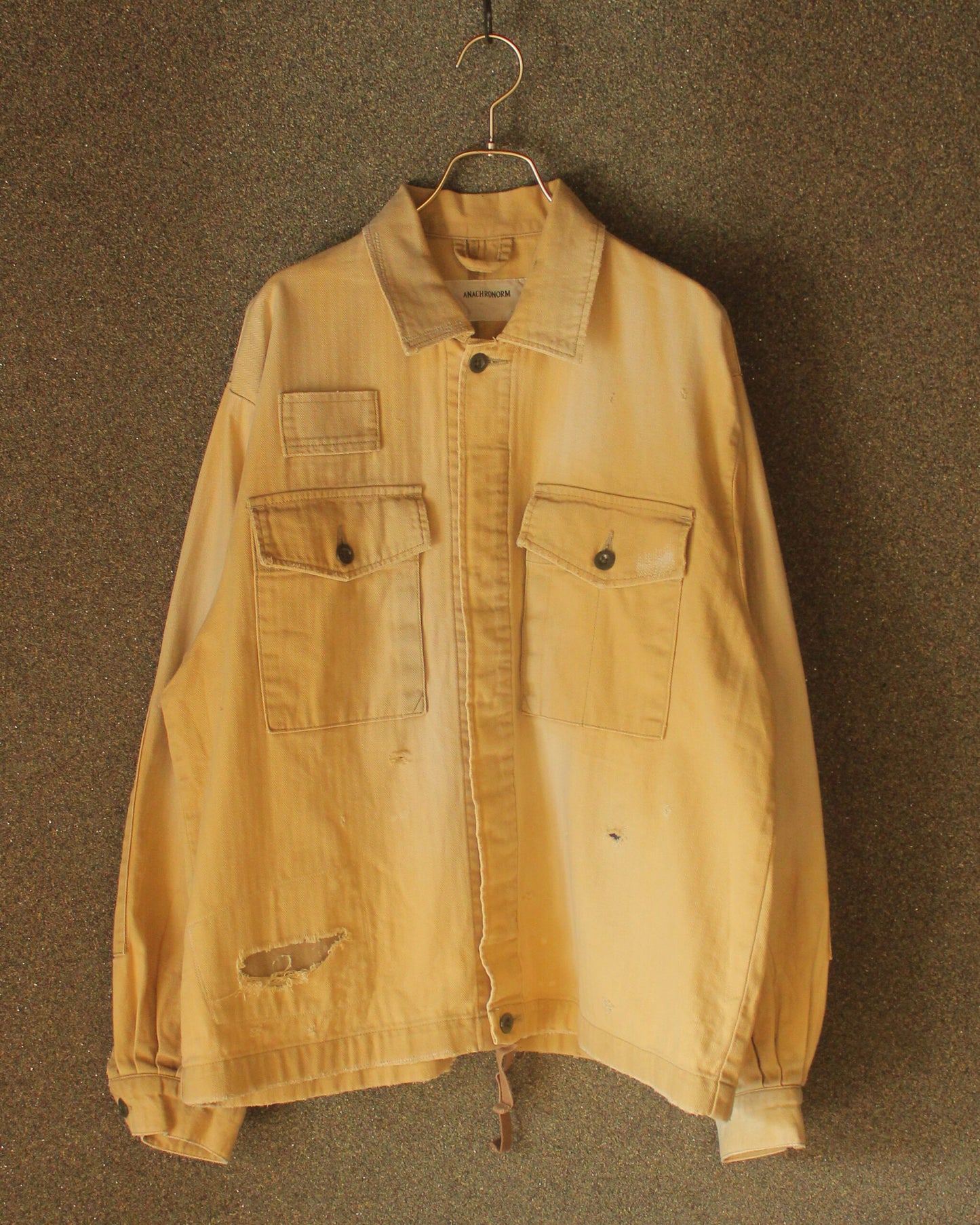 REMAKED HERRINGBONE MILITARY SHIRTS JACKET, KHAKI