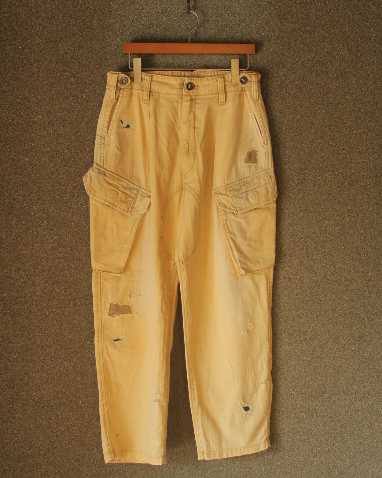 REMAKED HERRINGBONE COMBAT CARGO TROUSERS, KHAKI