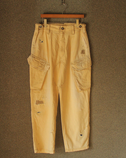 REMAKED HERRINGBONE COMBAT CARGO TROUSERS, KHAKI
