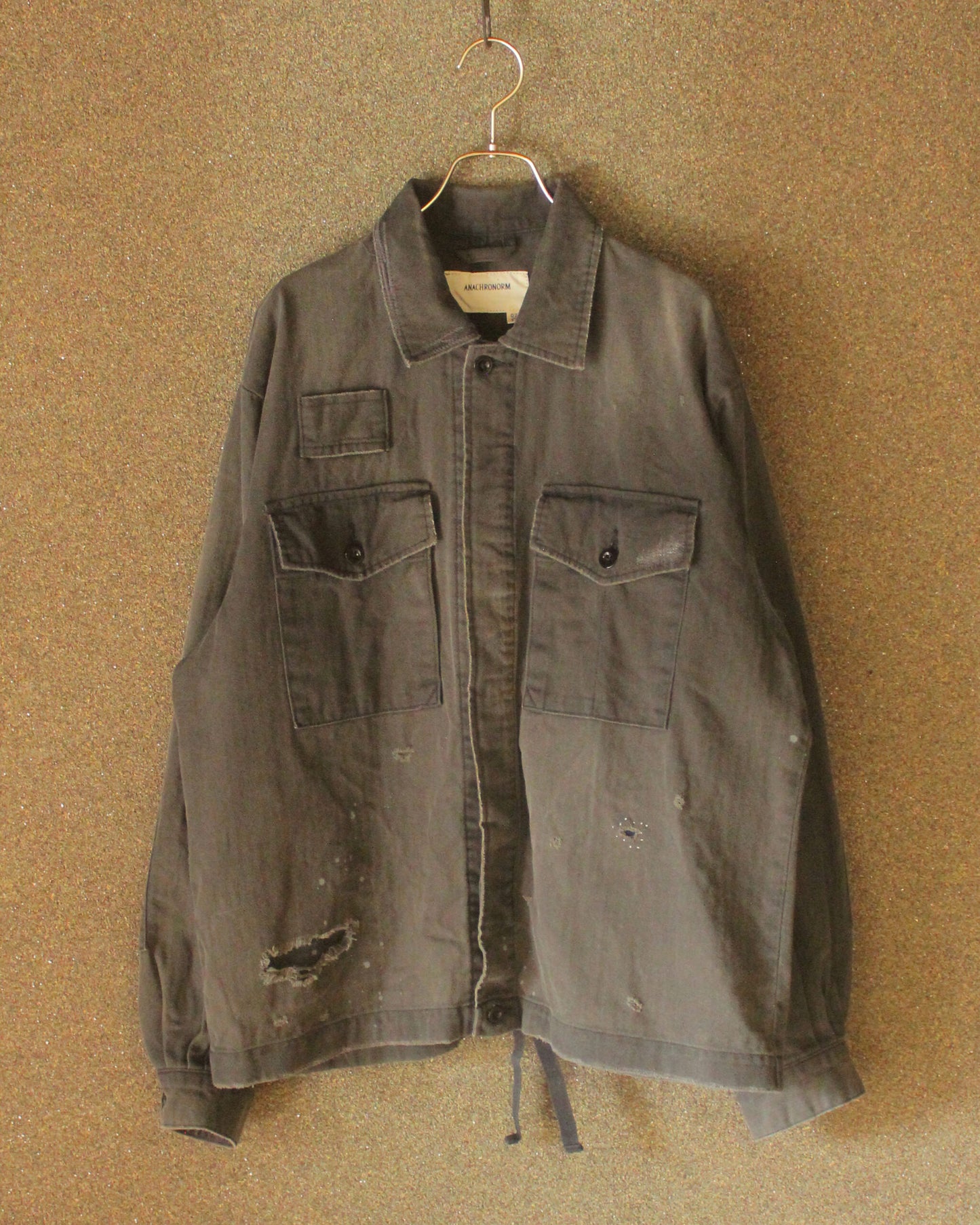 REMAKED HERRINGBONE MILITARY SHIRTS JACKET, BLACK