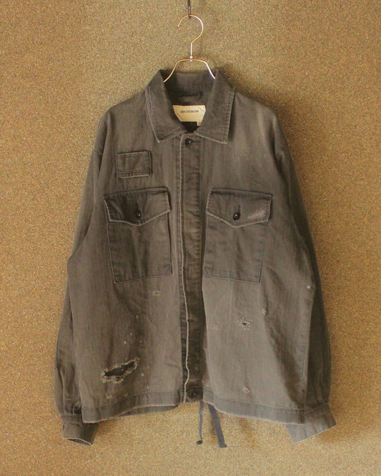 REMAKED HERRINGBONE MILITARY SHIRTS JACKET, BLACK