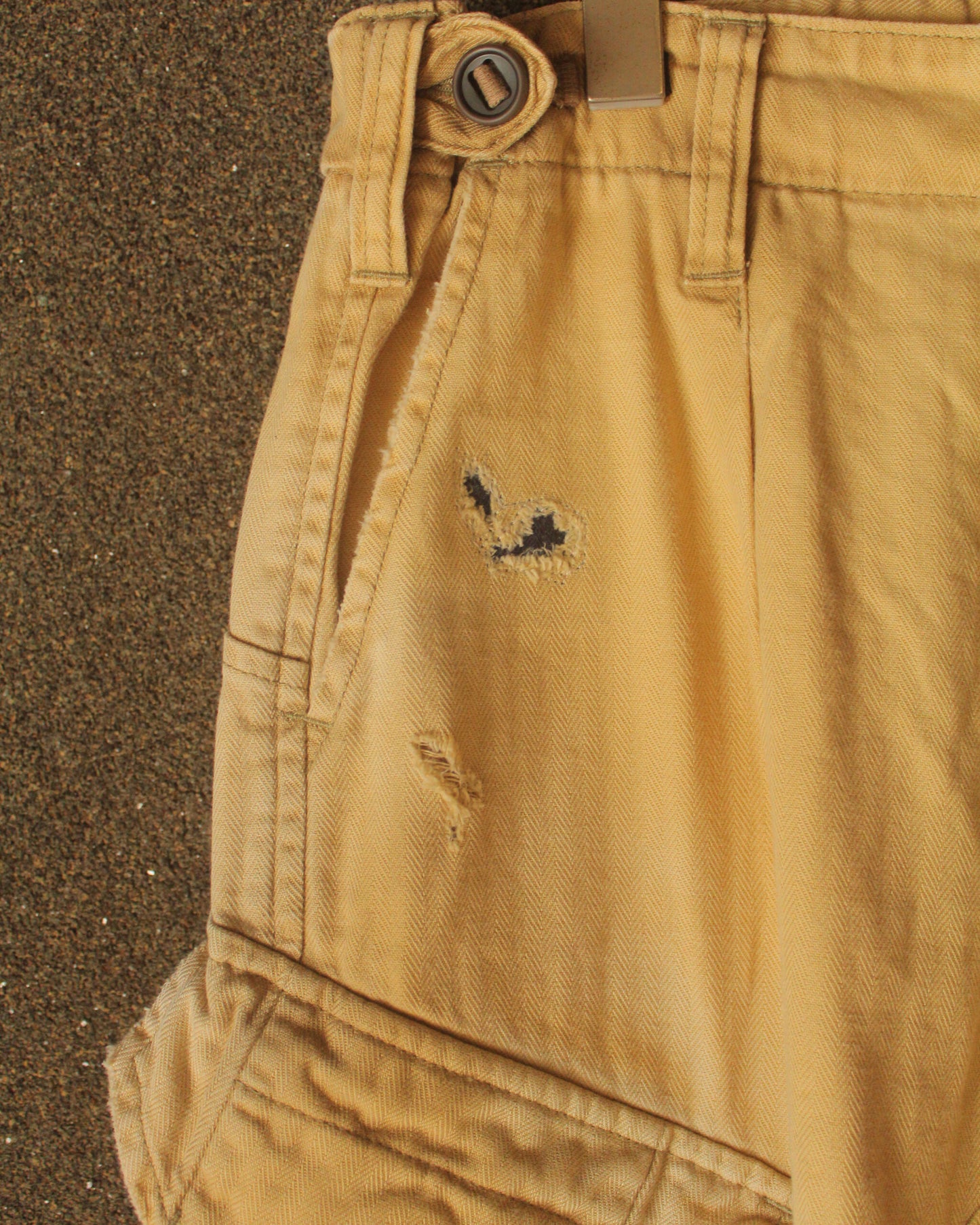 REMAKED HERRINGBONE COMBAT CARGO TROUSERS, KHAKI