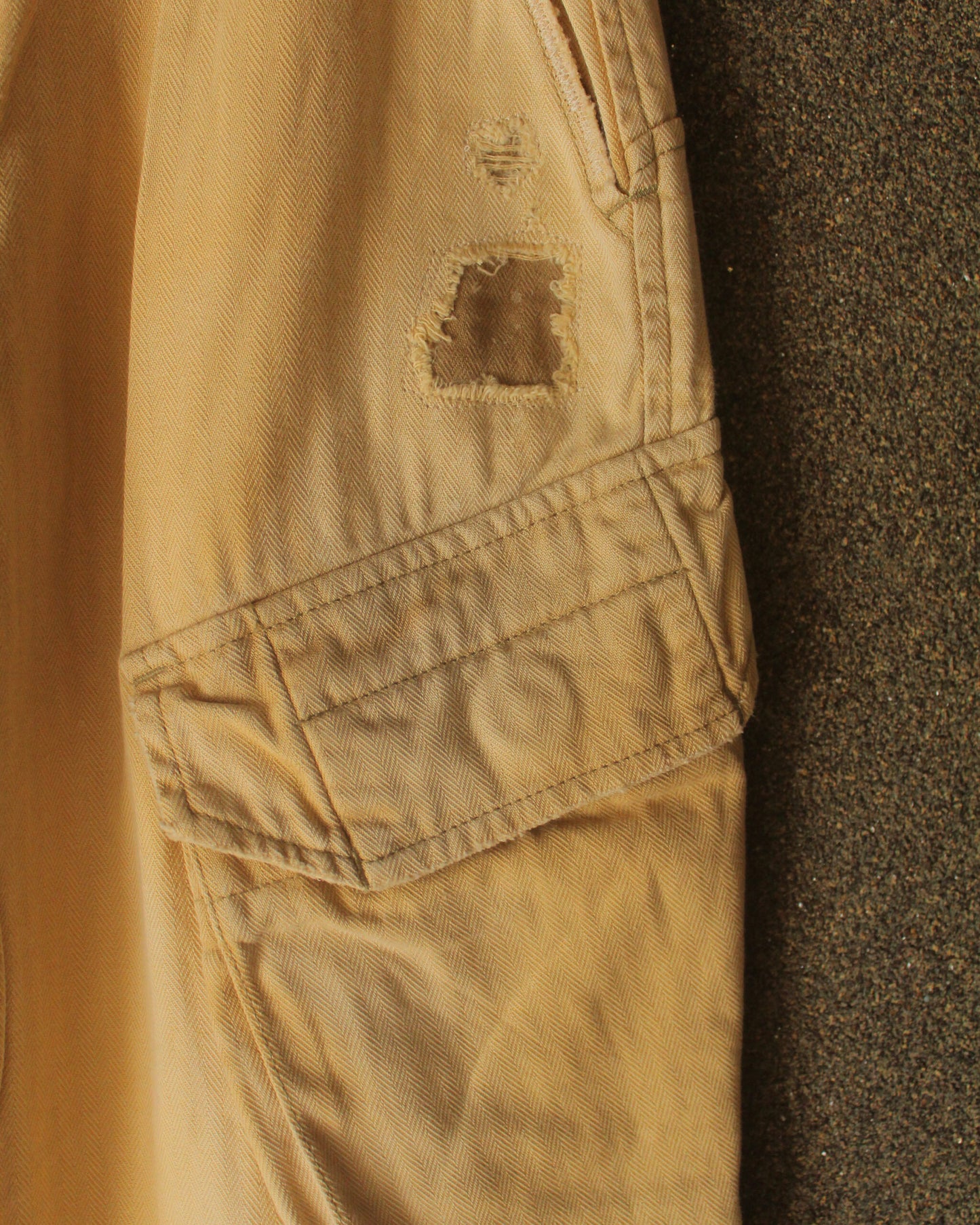 REMAKED HERRINGBONE COMBAT CARGO TROUSERS, KHAKI