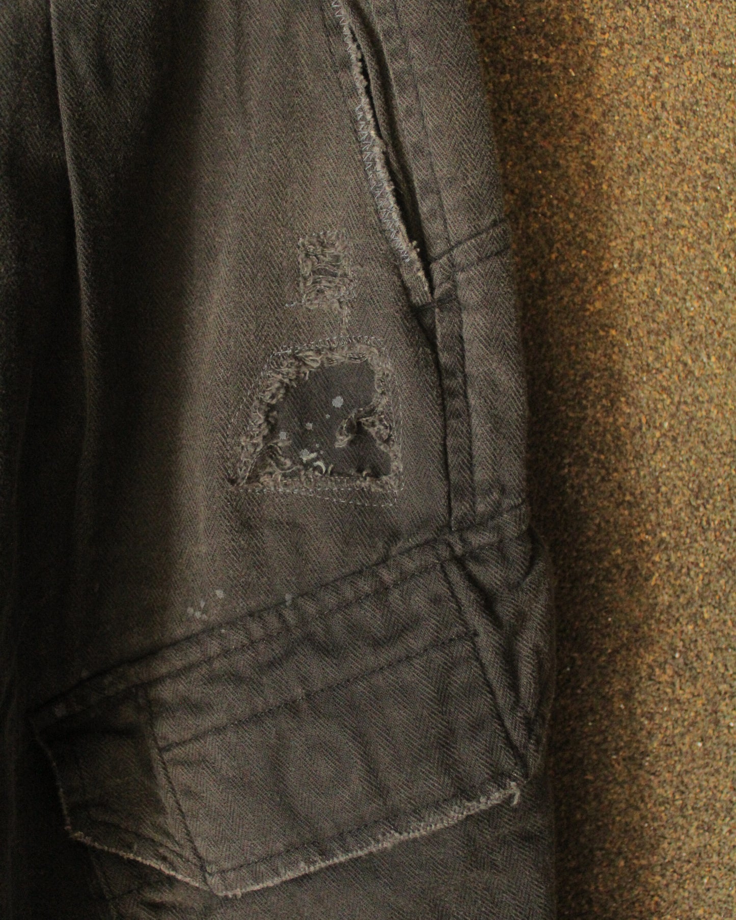 REMAKED HERRINGBONE COMBAT CARGO TROUSERS, BLACK
