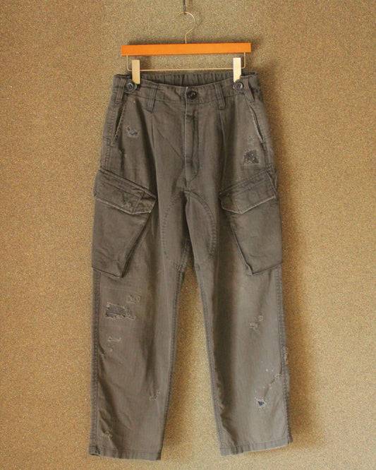 REMAKED HERRINGBONE COMBAT CARGO TROUSERS, BLACK
