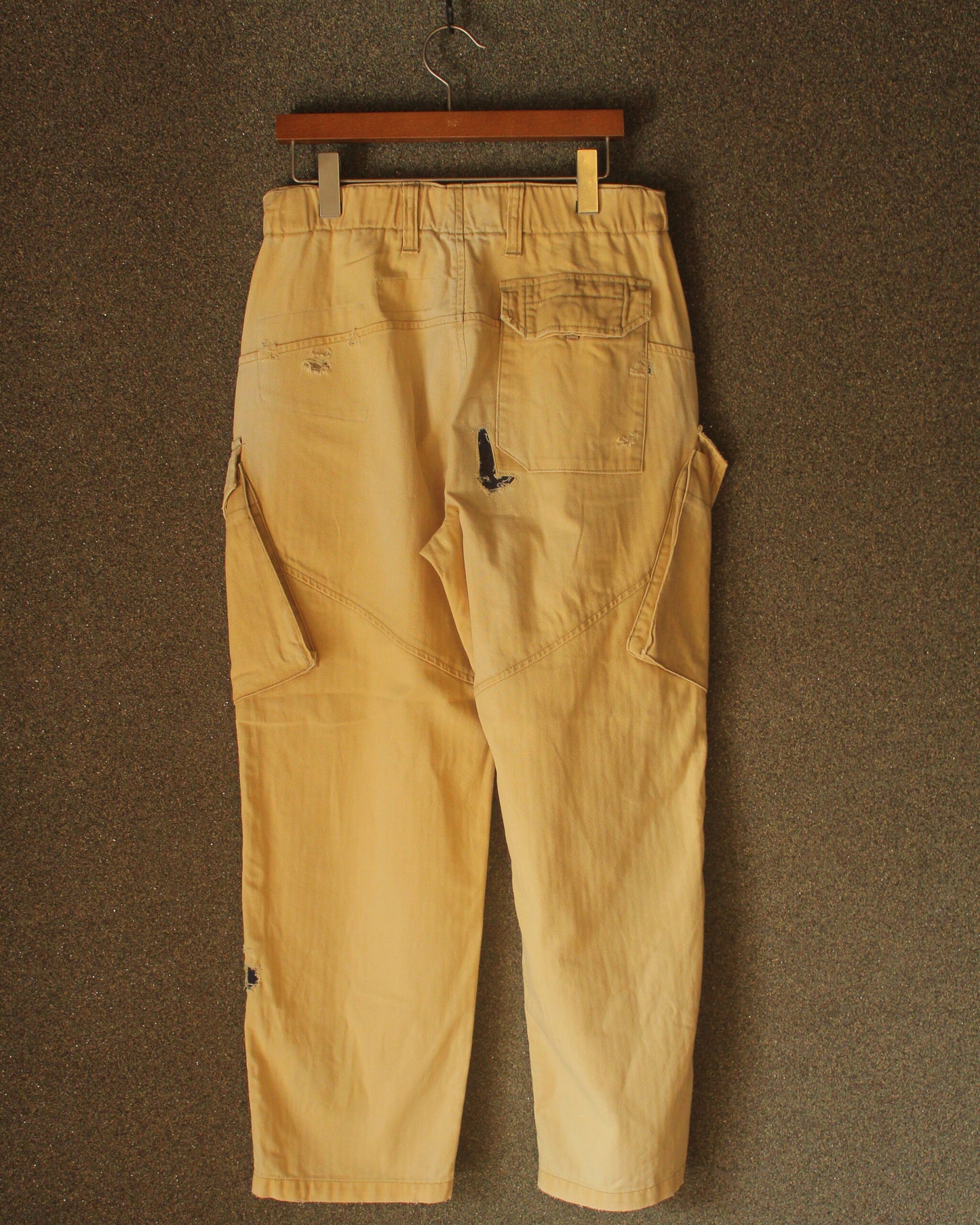 REMAKED HERRINGBONE COMBAT CARGO TROUSERS, KHAKI
