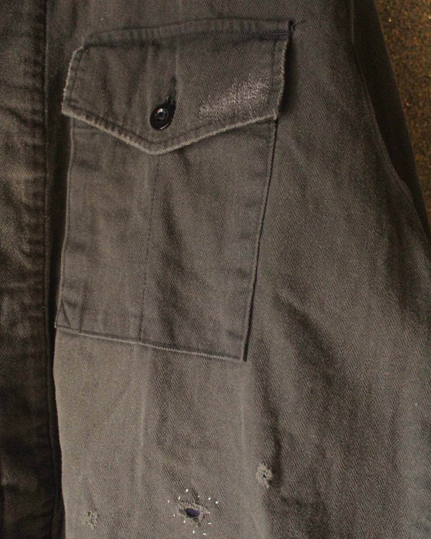 REMAKED HERRINGBONE MILITARY SHIRTS JACKET, BLACK