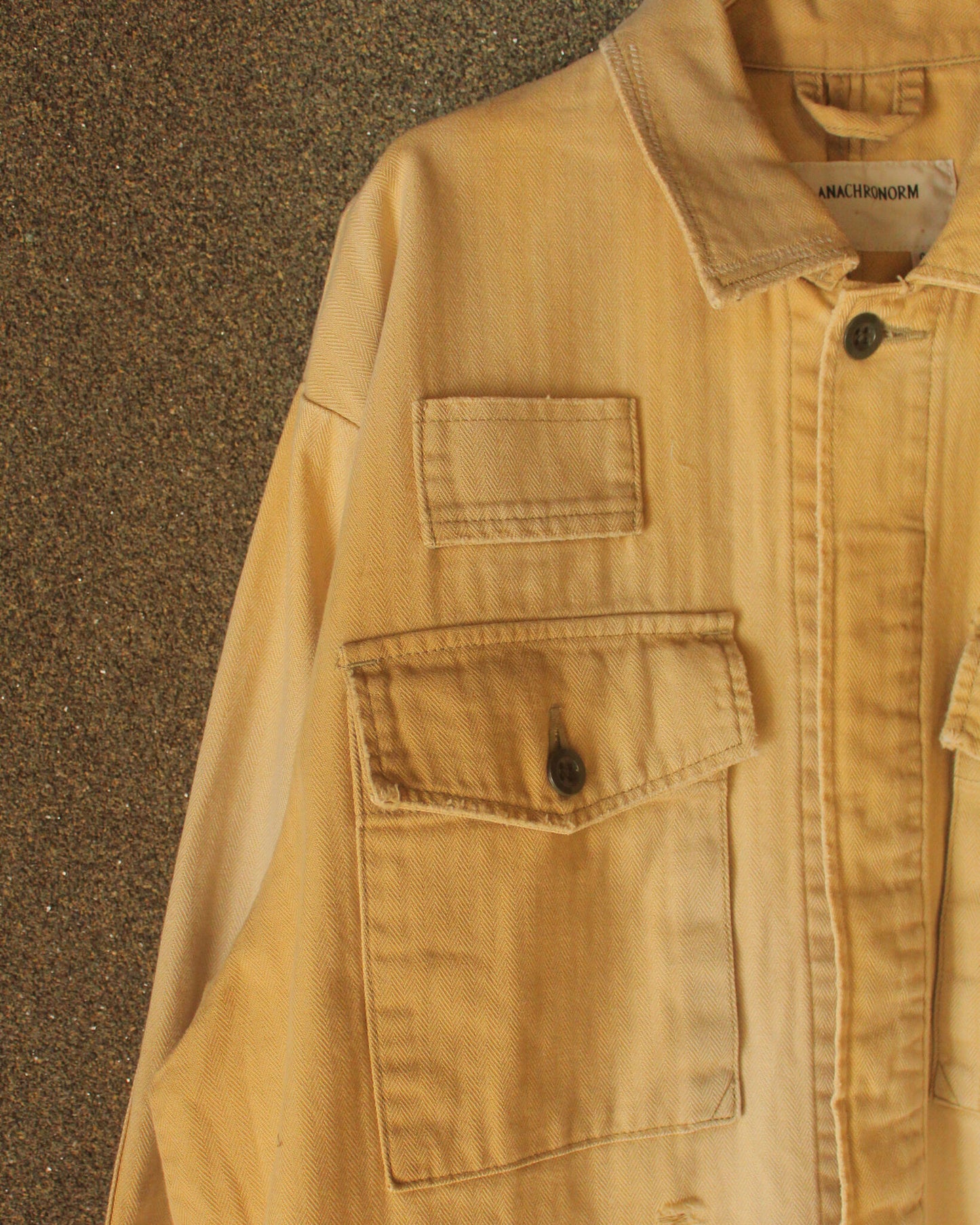REMAKED HERRINGBONE MILITARY SHIRTS JACKET, KHAKI
